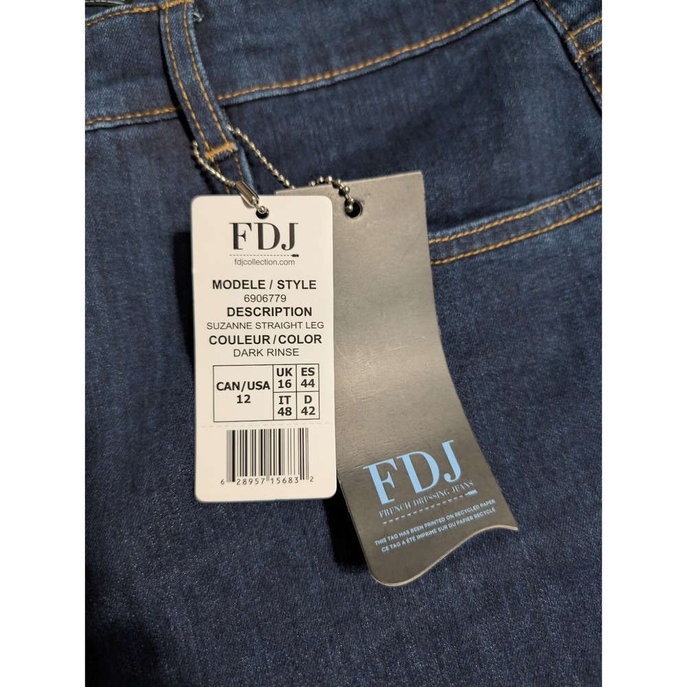 FDJ French Dressing Jeans Suzanne Straight Leg Womens 12 Dark Rinse Embroidered - Picture 3 of 11
